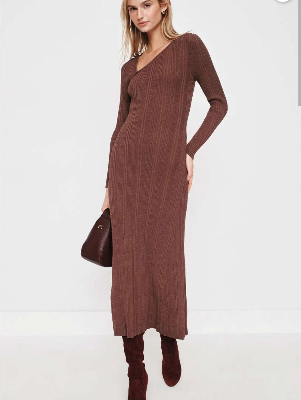 STAPLE THE LABEL AMIRA RIBBED KNIT MIDI DRESS SIZE 2